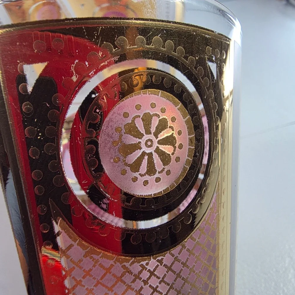 5 VTG‎ Georges Briard Signed RARE Amethyst Gold Rocks Glasses MCM Barware 22K
